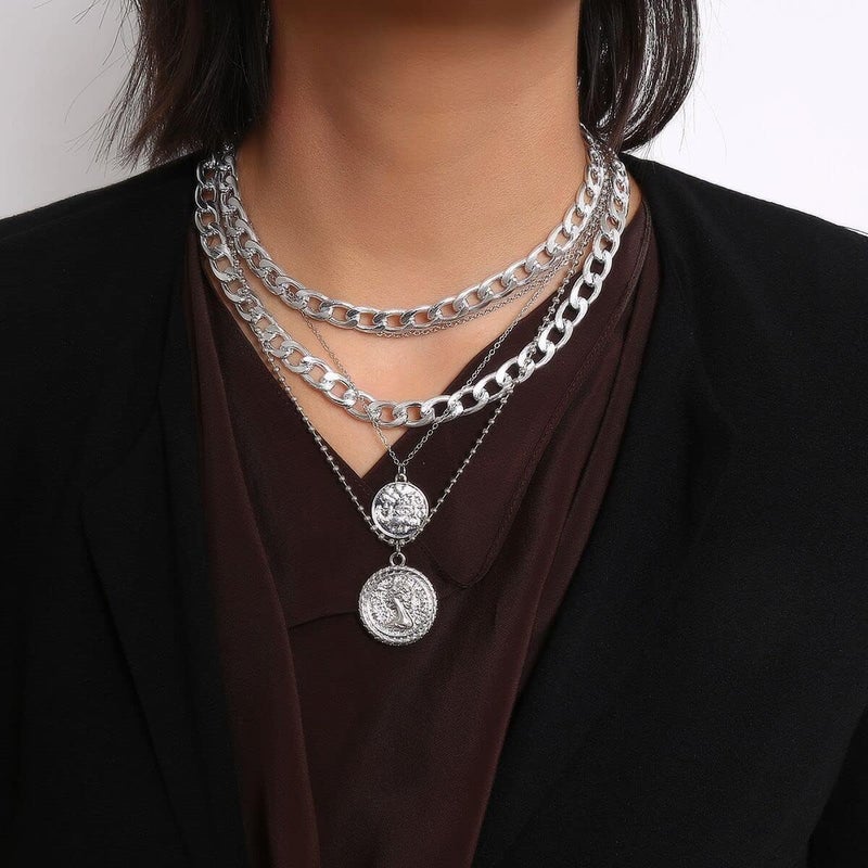 Todenb Layered Gold Pirate Necklace for Women Chunky Chain Pirate Jewelry 80s 90s Coin Pendant Necklace Pirate Costume Accessories - Image 3
